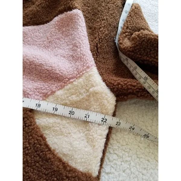 LUSH Women's Teddy Jacket Coat Color-block Brown Cream Pink Size S - Image 6