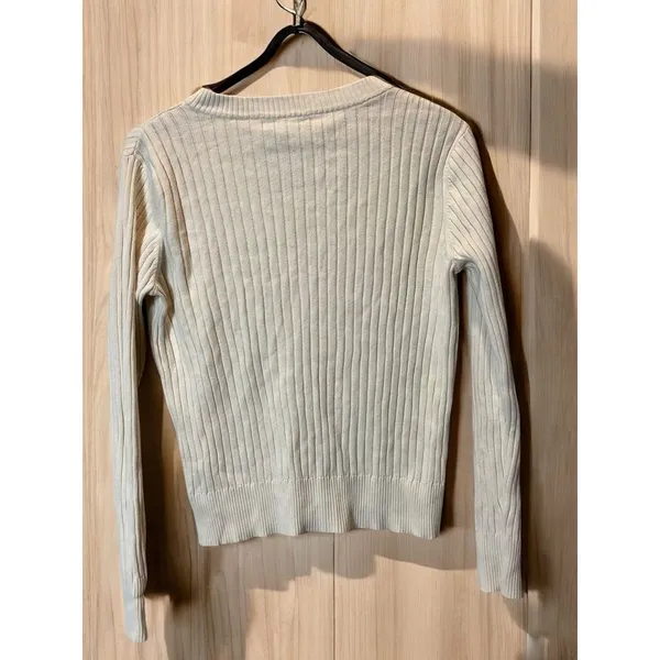Ralph Lauren Sweater size large cream color v-neck ribbed - Image 2