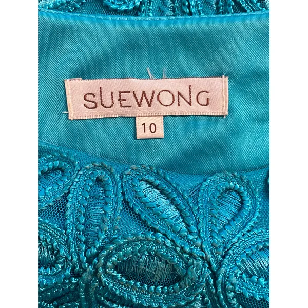 Sue Wong Teal Embroidered‎ Lace Sheath Dress Sz 10 Cocktail Formal Wedding Prom - Image 4