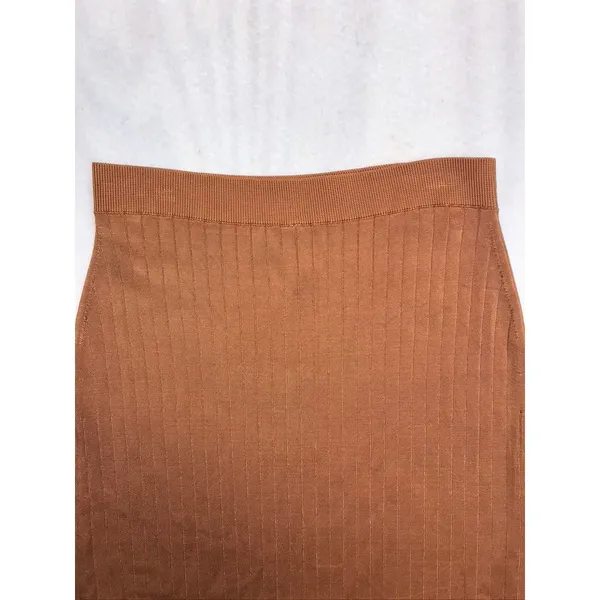 Free People Ribbed‎ Knit Midi Skirt Rust Orange Copper Size Medium Boho Autumn - Image 2