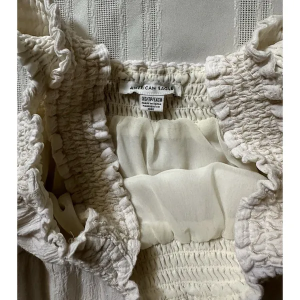 American Eagle Ivory Babydoll Dress with Smocked Bodice Size XS Lined boho style - Image 11