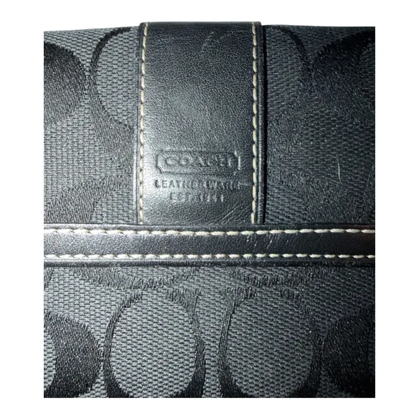 Coach Black Signature Canvas/Leather‎ Compact Flat Wallet - Image 3
