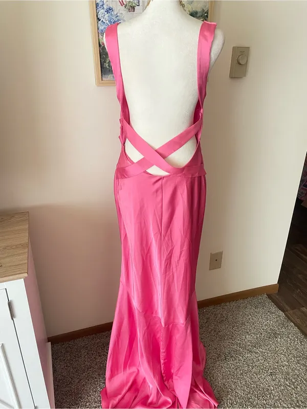 Birdy Grey Alexis Draped Satin Open Low Cut Criss Cross Back Maxi Dress Bon Bon - Image 13
