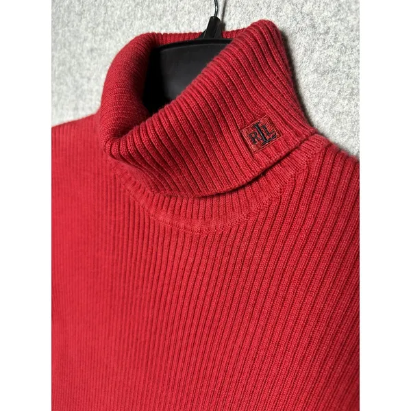 Lauren Ralph Lauren Large Womens Turtleneck‎ Sweater Red Long Sleeve Cotton - Image 4