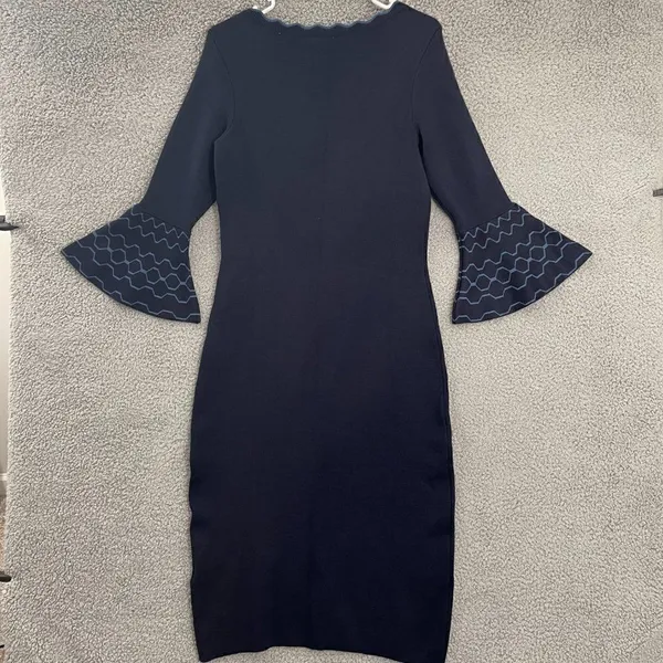 Dress‎ Barn Sweater Bell Sleeve Women S Navy Midi Dress - Image 6