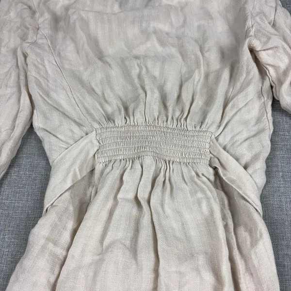 Free People Tunic Blouse Womens M White V-Neck Long Sleeve Belted Herringbone - Image 7