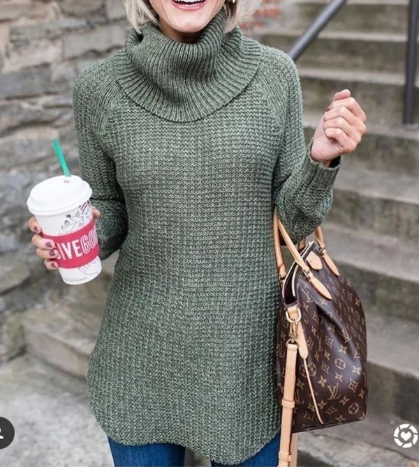 A New Day Green Cowl Neck Tunic Length Sweater Medium Blogger Favorite - Image 2