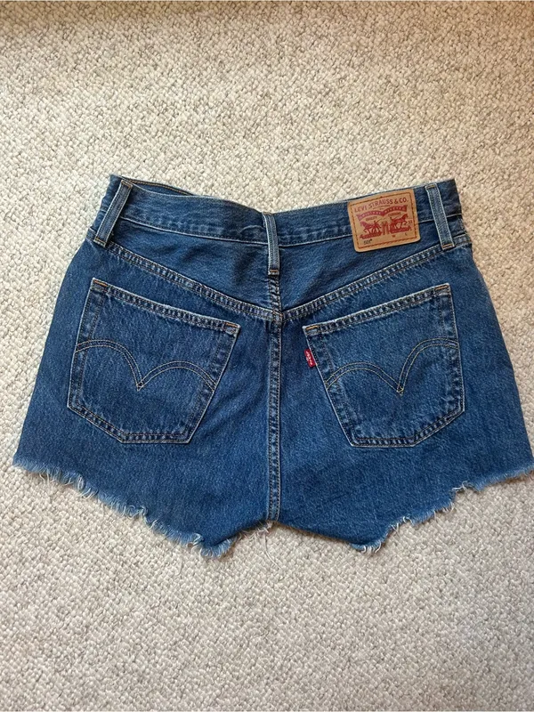 Levi's Dark Blue Distressed Cutoff Denim Shorts - Image 3