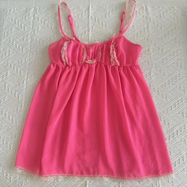 Victoria’s Secret Neon Pink Cream Lace Babydoll Lingerie Top Sz M Medium - Image 2