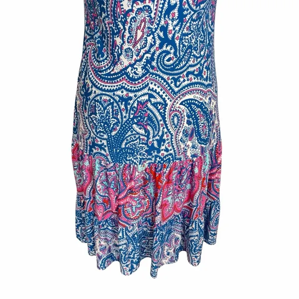 MSK Drop Waist Sleeveless Tiered Midi Dress Bright Blue Paisley, Medium‎ - Image 7
