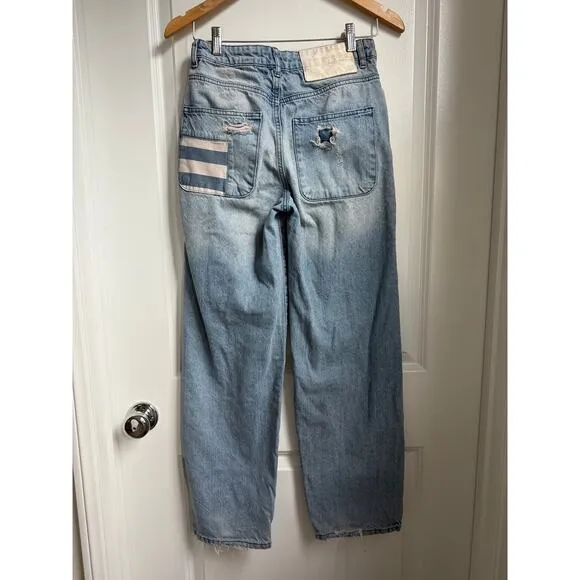 One Teaspoon Womens Smiths Low‎ Waist Wide Leg Denim Jeans Slouchy Multi Pocket - Image 6