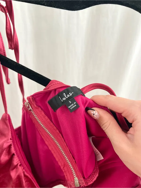 Lulu's Satin Corset Crop Top - Berry Red - Image 3