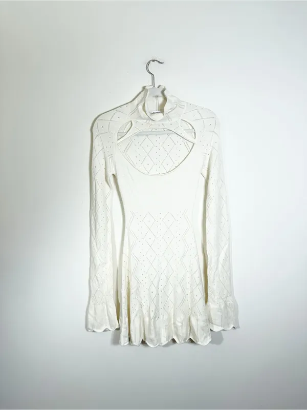 Danielle Guizio Cream Wool Pointelle Long Sleeve Mini Dress Small - Image 2