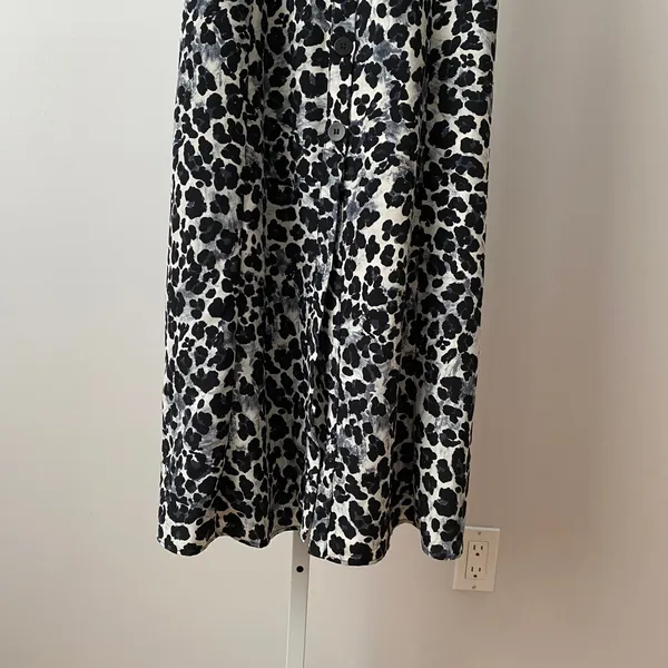 Zara MobWife Moody Animal Print Ruffle Strap Button Midi Dress M Black‎ White - Image 3