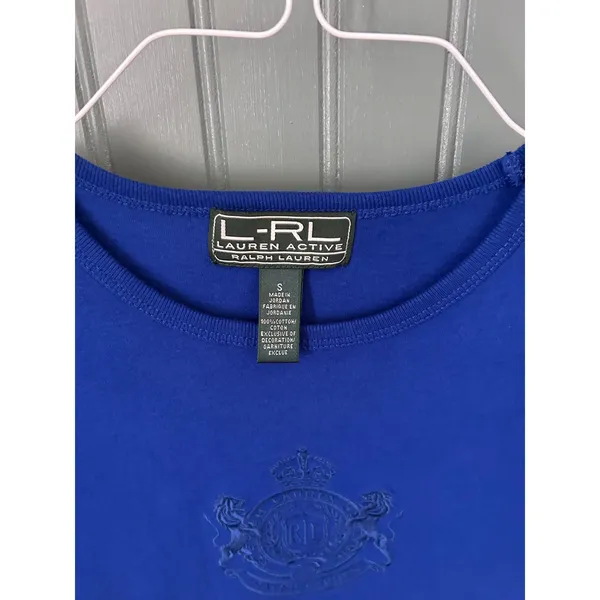Lauren Ralph Lauren Active‎ Royal Blue Long Sleeve Crest Logo Cotton Top Small - Image 3