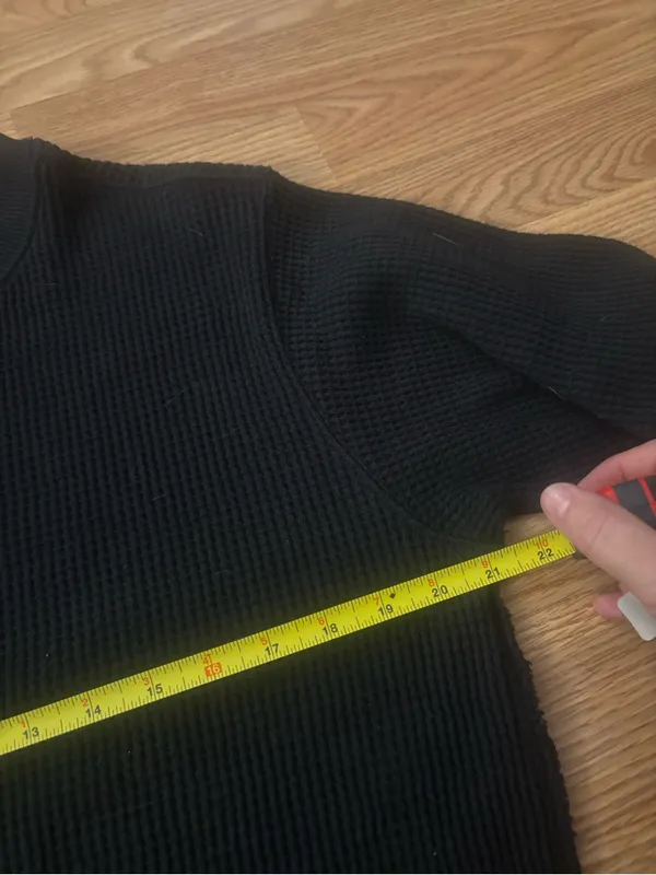 Aerie Black Waffle Knit Crewneck Sweater Size XS - Image 5