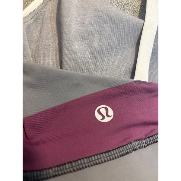 Lululemon Free To Be Wild Sports Bra Striped Purple Grey Strappy Yoga Bra - Image 4