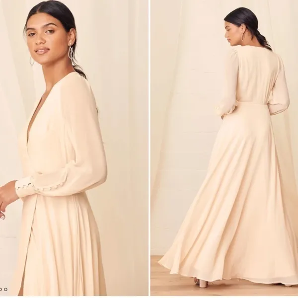 LULU's Sexy Chic Bridal Wedding Shower Elopement Flowy Romantic Wrap Dress - Image 6