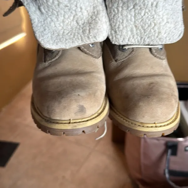 Timberland Authentics Waterproof Roll-Top Boots Size 7.5 Faux Fur Nubuck Tan - Image 13