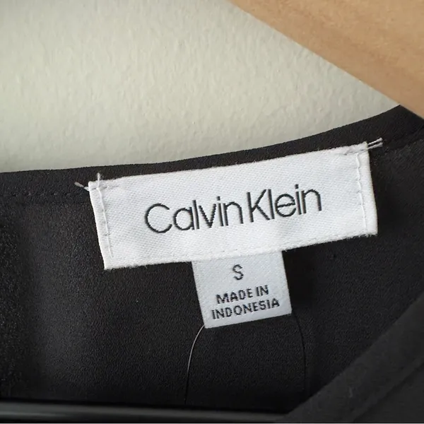 Calvin Klein Black Puff Sleeve Blouse Cuff Sleeves smocked ruffle button keyhole - Image 8