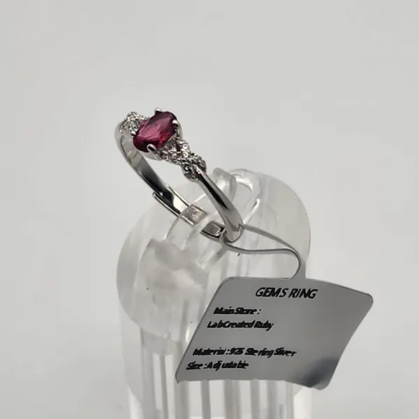 NWT Sterling Silver & Lab Created Ruby Adjustable Ring Red - Image 3