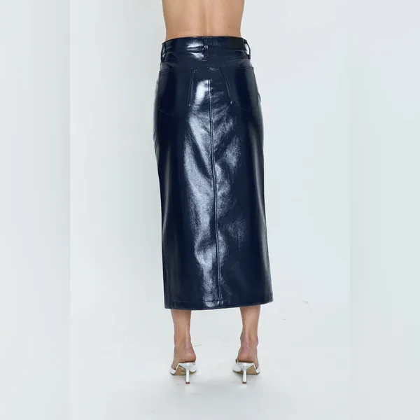 Pistola‎ Alice Utility Midi Skirt in Navy Vinyl Size 29 - Image 13