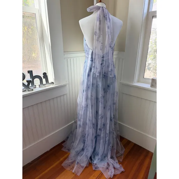 Dessy Collection 3131 Halter Tulle Floral Bridesmaid Maxi Dress Blue 10 NWT - Image 3