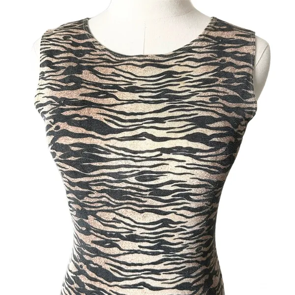 Vintage Y2K A'gaci Tiger Stripe Animal Print Sleeveless Bodycon Mini Dress Small - Image 2