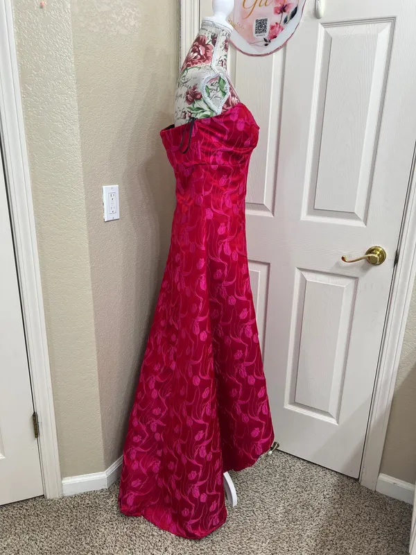 Bebe Fuchsia Pink Floral Jacquard Strapless High-Low Prom Formal Dress Size 10 - Image 3