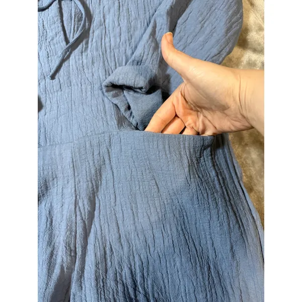 Zara Women Size XS Dusty‎ Blue Romper Tie Front 100% Cotton Lightweight - Image 2