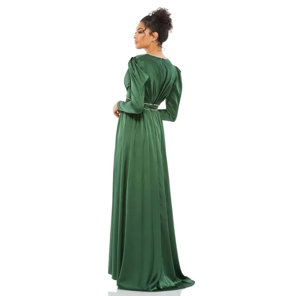 Mac Duggal 55702 Satin Puff Shoulder Rhinestone Encrusted Gown Green‎ 10 NEW - Image 3