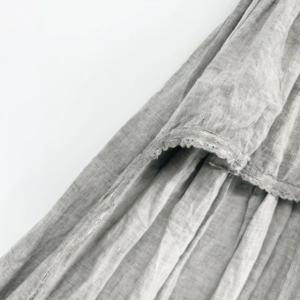 Muche et Muchette Womens 100% Linen Lace Lagenlook Tiered Boho Maxi Skirt OS - Image 3