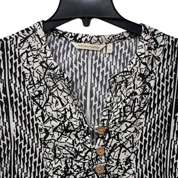 Soft Surroundings Raven Dress Womens Large Black‎ White Abstract Rayon Boho - Image 2