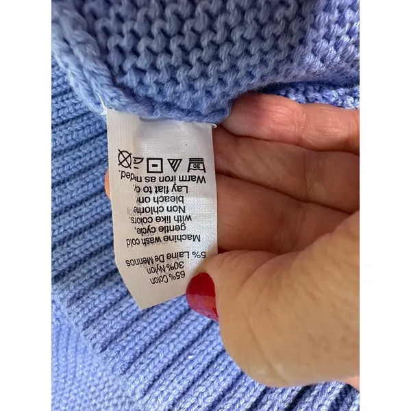 J crew factory light blue chunky crewneck cotton‎ knit sweater size large - Image 5
