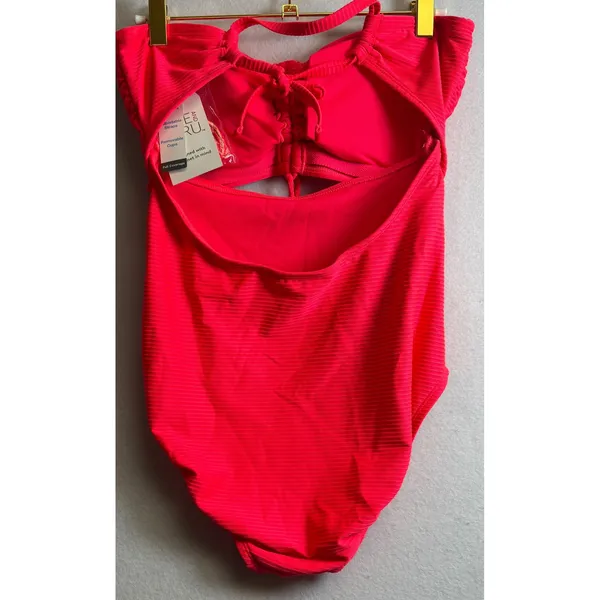 Time and Tru Pink Ribbed Cutout One Piece Swimsuit Medium 8-10 NWT - Image 4