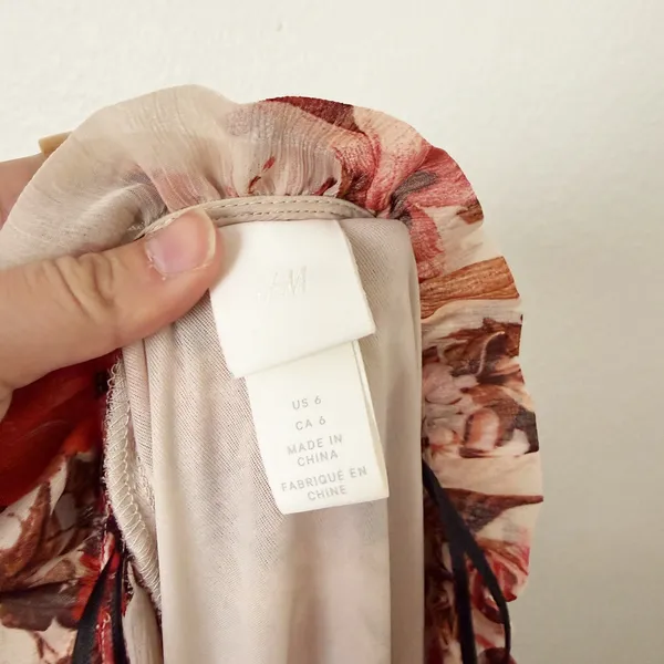 [H&M] Pink Floral Print V-Neck Tiered Chiffon Balloon Sleeve Mini Dress Size 6 - Image 10