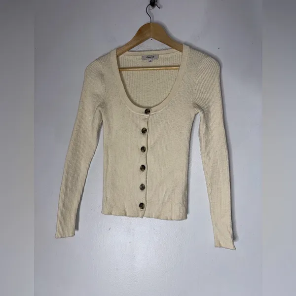 Madewell Scoop Neck Cardigan Sweater In Antique‎ Cream XS NG738 - Image 2