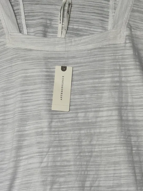 Anthropologie White Slub Knit Square Neck Top Size Large NWT - Image 2