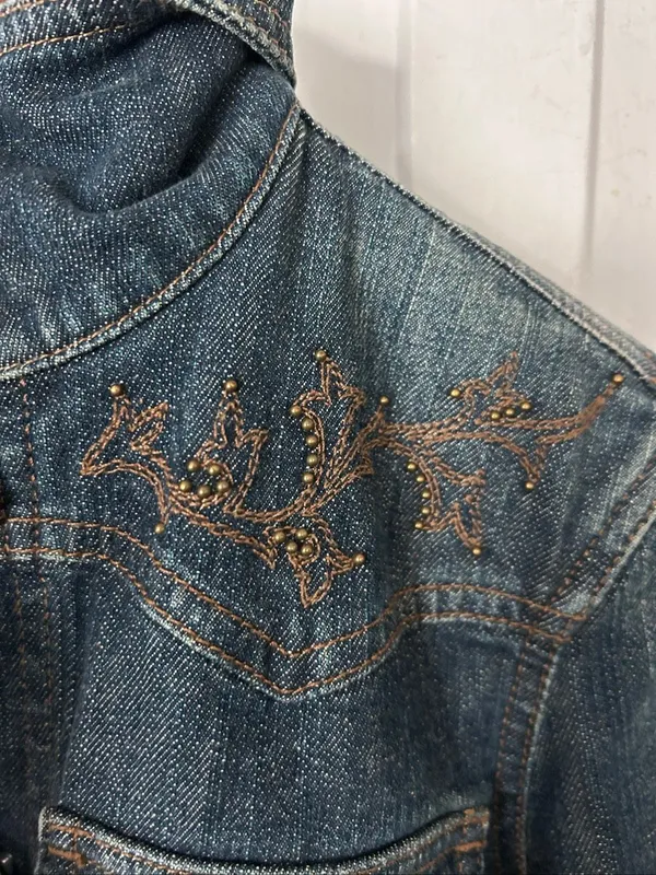 VIntage Lauren Jeans CO Ralph Lauren Women's LS Button Front Denim Jacket MD Dar - Image 4