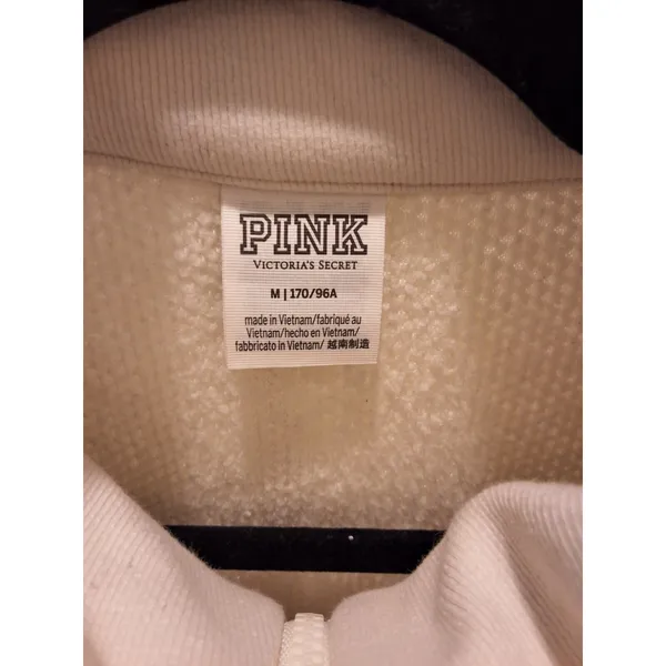 Victoria's Secret PINK Size M Cream/Ivory Sherpa 1/4 Zip Fleece Pullover - Image 5