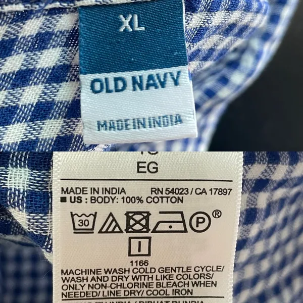 Old Navy Womens Shirt Blouse Blue White Gingham Plaid Boxy Button Up Size XL - Image 9