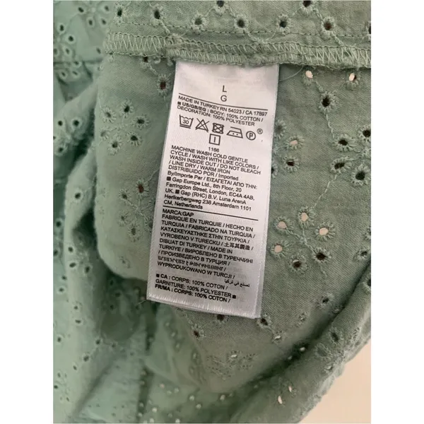 Gap Sage Green Cotton Eyelet Flutter Sleeve Button-Front Maternity Top L Spring - Image 4