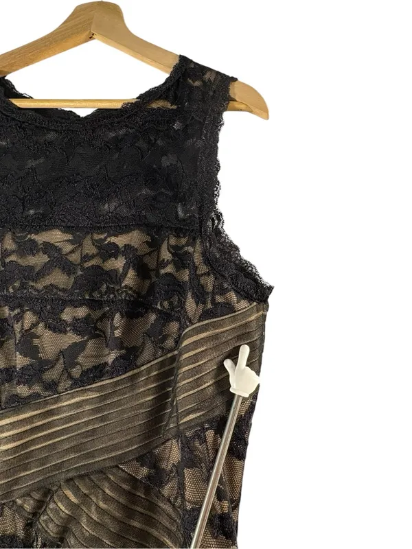 Blu Sage Black Nude Lace Cocktail Dress 16 Tiered Pleated Waist Wedding Guest - Image 13