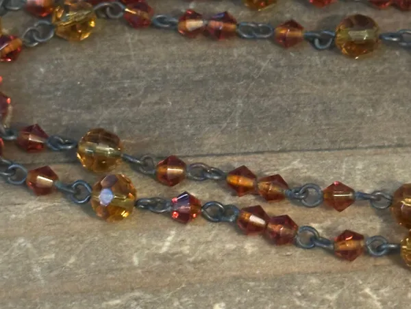Bronze tone amber glass bead floral pendant necklace - Image 5