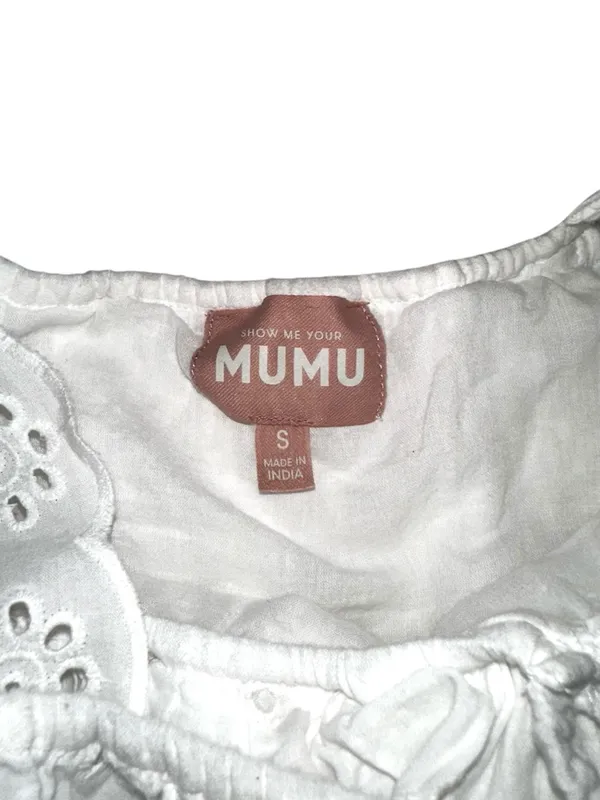 Show Me Your Mumu Girly White Eyelet Ruffle Square Neck Cotton Crop Top SMALL - Image 5