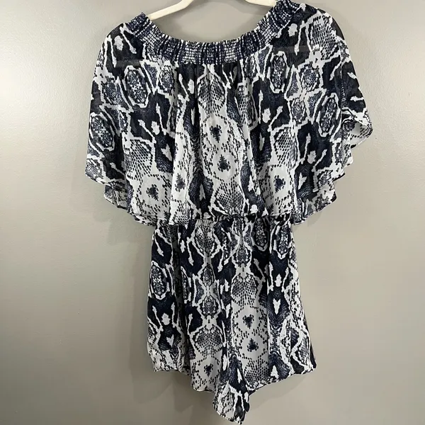 Show Me Your Mumu Romper Womens Medium Blue White Great Snakeskin Rosarita - Image 7