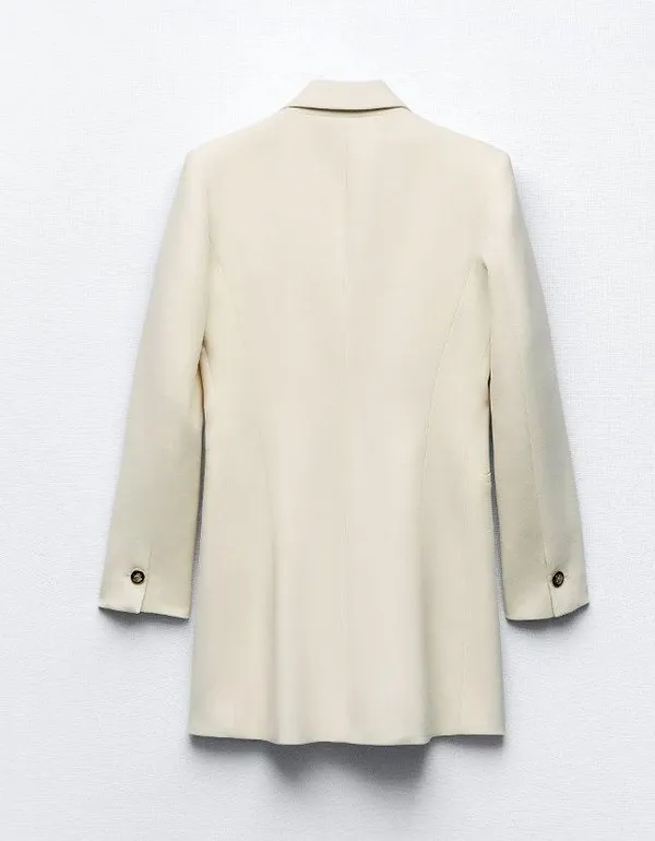 Zara blazer long jacket beige double breasted casual business - Image 6