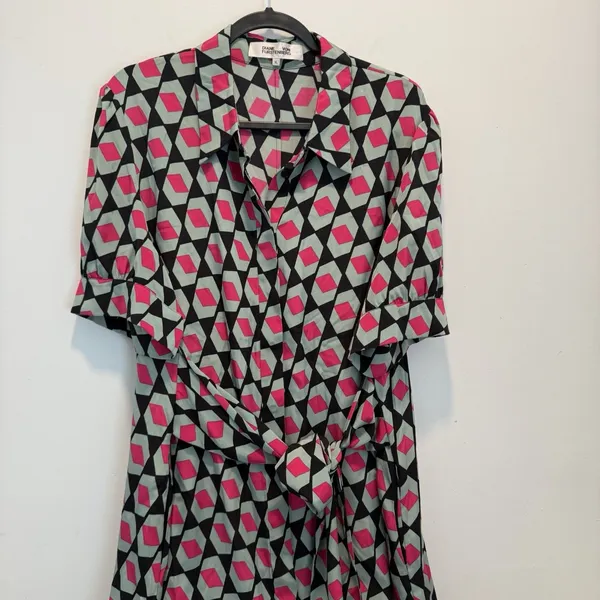 DVF Silk Kendyl Maxi Dress Hexagon Print Size XL Geometric - Image 3