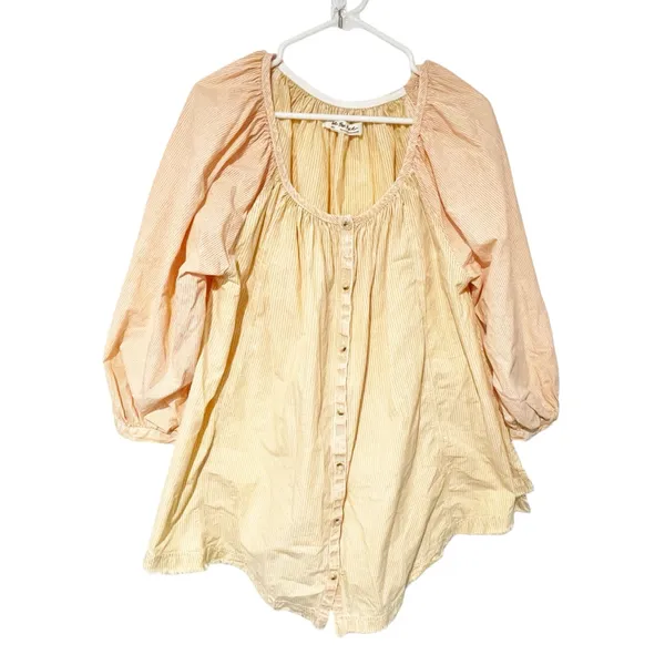 Free People Size Small Striped Button Front Oxford Swing‎ Tunic in Golden Combo - Image 2