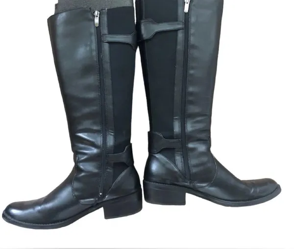 Anne Klein Faux Leather Tall Knee Boots 8.5 Side Zip Stretch Calf 1.5” Heel - Image 4